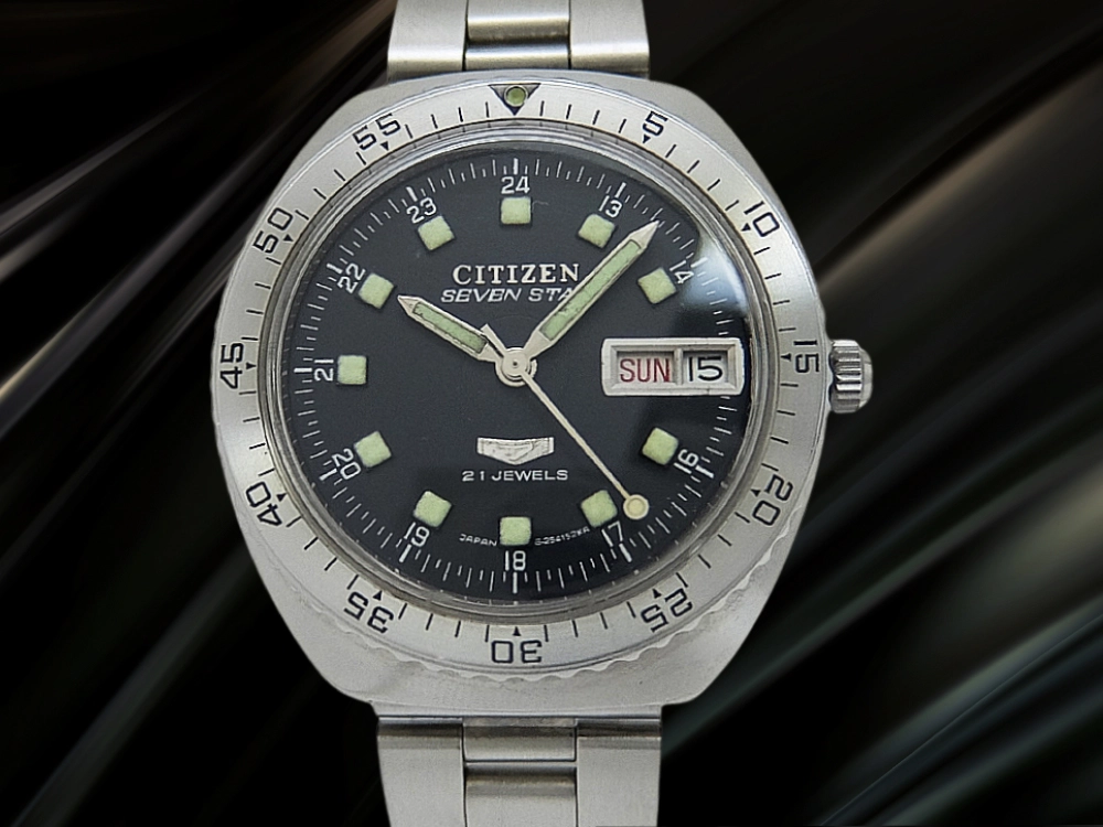 シチズン セブンスター ダイバー 21石 Ref.4-526970Y SS 回転ベゼル ブラックダイヤル 社外ブレス仕様 オートマチック CITIZEN SEVEN STAR [代行おまかせコース]