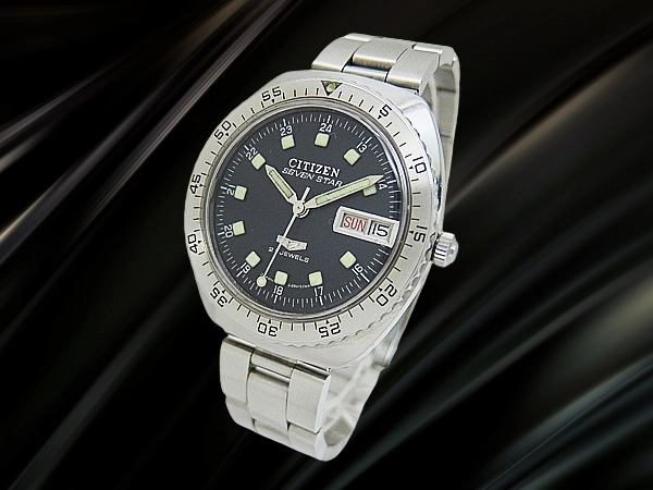 シチズン セブンスター ダイバー 21石 Ref.4-526970Y SS 回転ベゼル ブラックダイヤル 社外ブレス仕様 オートマチック CITIZEN SEVEN STAR [代行おまかせコース]