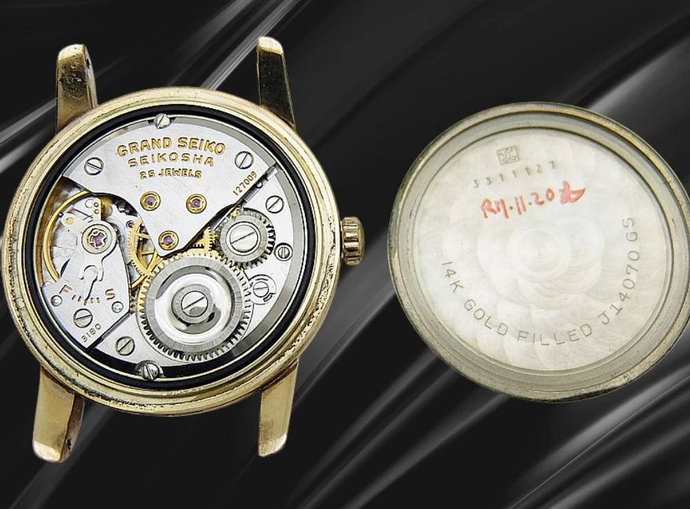 グランドセイコー ファーストモデル クロノメーター J14070 Cal.3180 14K GOLD FILLED SDダイヤル アップライトロゴ 獅子メダリオン 社外ベルト装着 手巻き 2025年OH済 時計店修理明細付属 GRAND SEIKO GS 1st [代行おまかせコース]