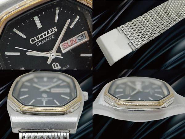 シチズン CQ 2100-288211 SS/PD 8角 ブラックダイヤル 社外ミラネーゼメッシュブレスレット装着 クォーツ CITIZEN QUARTZ [代行おまかせコース]