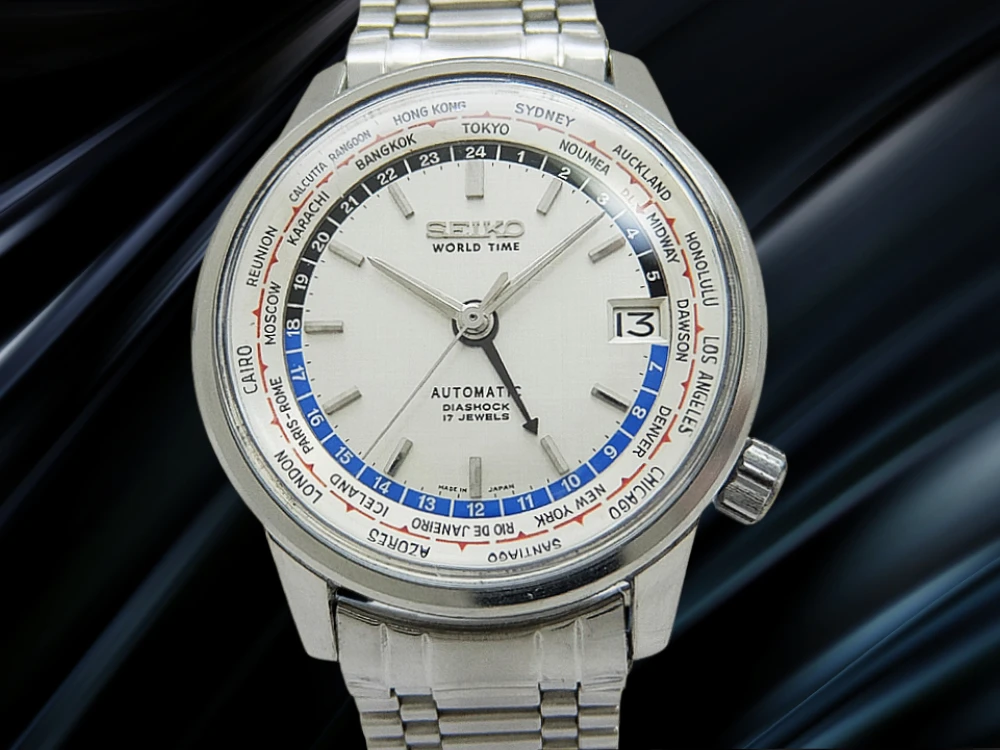 セイコー ワールドタイム 6217-7000 SS リネンシルバーダイヤル 社外ブレス装着 ファーストモデル オートマチック SEIKO WORLD TIME 1st [代行おまかせコース]
