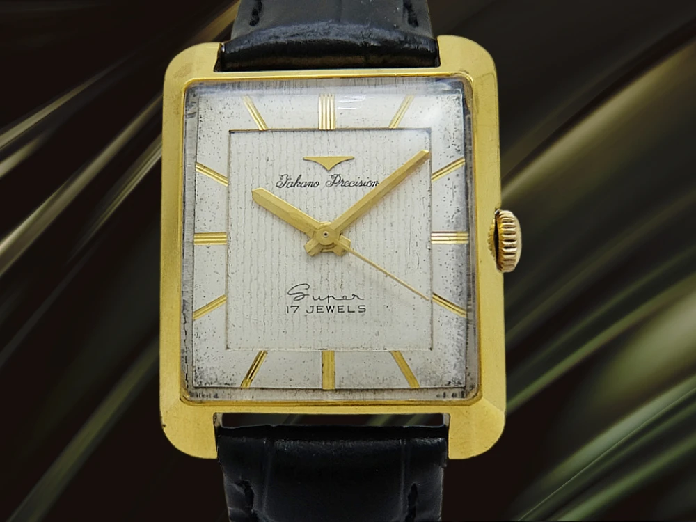 タカノ プレシジョン スーパー 17石 Ref.14028 GP/SS 角型 スクエア シルバーダイヤル 社外レザー装着 手巻き Takano Precision Super [代行おまかせコース]