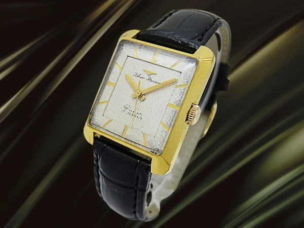 タカノ プレシジョン スーパー 17石 Ref.14028 GP/SS 角型 スクエア シルバーダイヤル 社外レザー装着 手巻き Takano Precision Super [代行おまかせコース]