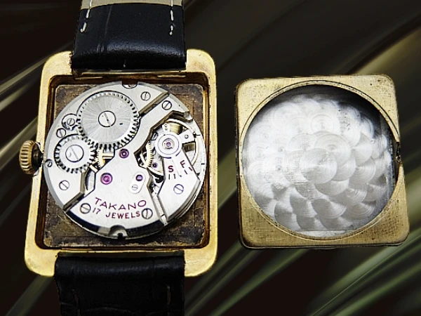 タカノ プレシジョン スーパー 17石 Ref.14028 GP/SS 角型 スクエア シルバーダイヤル 社外レザー装着 手巻き Takano Precision Super [代行おまかせコース]