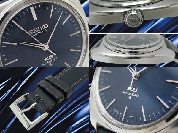 キングセイコー ハイビート 5621-7000 SS クッション ワンピースケース ダークブルーダイヤル 社外製レザー装着 オートマチック KING SEIKO HI-BEAT 56KS [Shopまるごと委託]