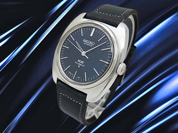 キングセイコー ハイビート 5621-7000 SS クッション ワンピースケース ダークブルーダイヤル 社外製レザー装着 オートマチック KING SEIKO HI-BEAT 56KS [Shopまるごと委託]