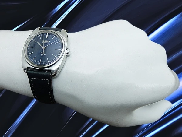 キングセイコー ハイビート 5621-7000 SS クッション ワンピースケース ダークブルーダイヤル 社外製レザー装着 オートマチック KING SEIKO HI-BEAT 56KS [Shopまるごと委託]