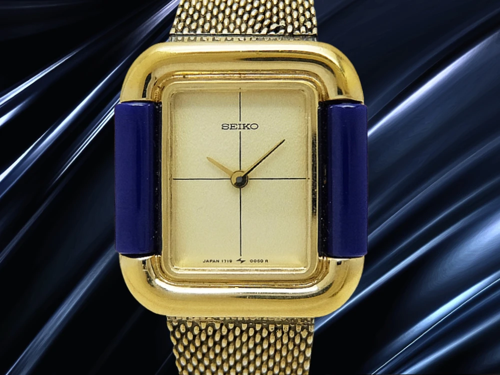 セイコー レディース 1719-3070 ブルーストーン/SGP/SS スクエア 裏リューズ ゴールドダイヤル ブレス装着 手巻き SEIKO [代行おまかせコース]