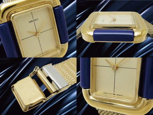 セイコー レディース 1719-3070 ブルーストーン/SGP/SS スクエア 裏リューズ ゴールドダイヤル ブレス装着 手巻き SEIKO [代行おまかせコース]