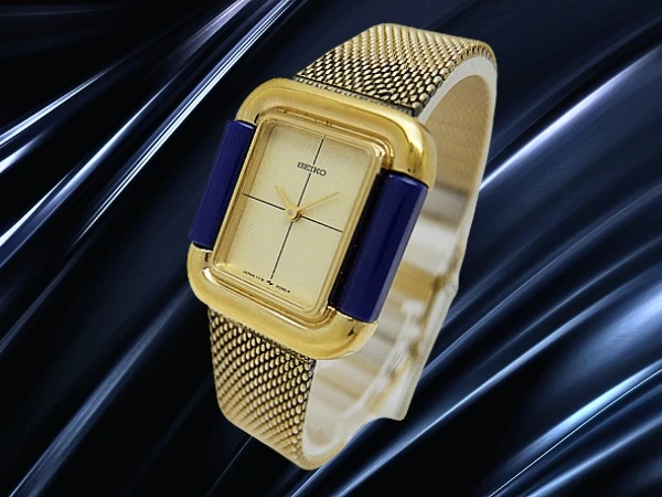 セイコー レディース 1719-3070 ブルーストーン/SGP/SS スクエア 裏リューズ ゴールドダイヤル ブレス装着 手巻き SEIKO [代行おまかせコース]