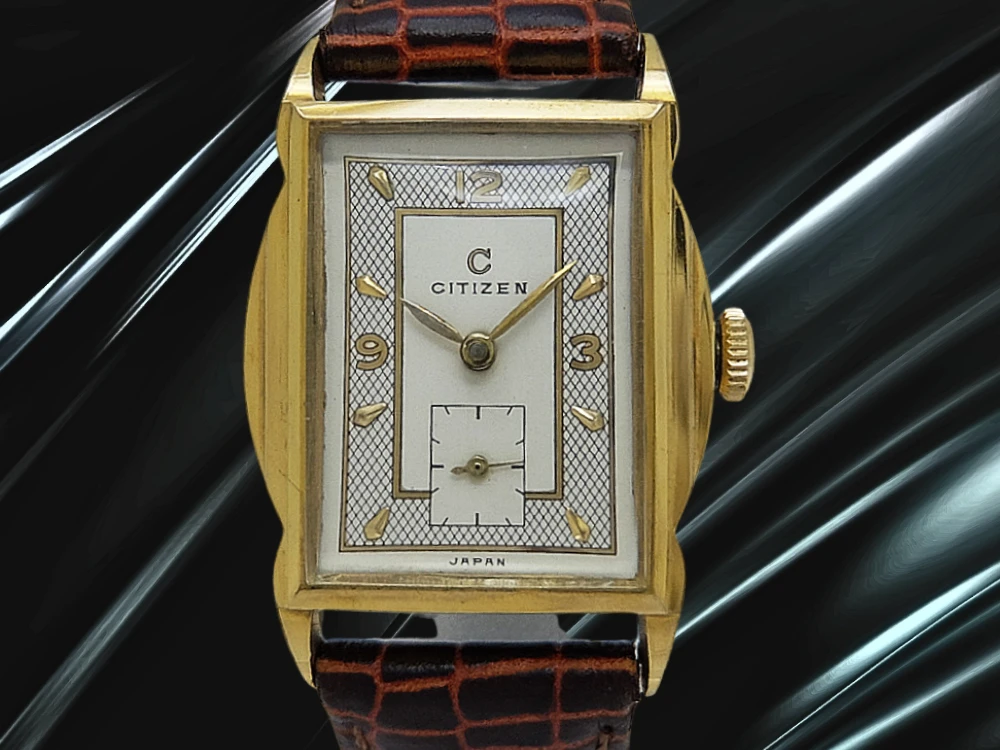 シチズン 角型 アールデコ GP/SS ツートンダイヤル 社外製レザー装着 手巻き CITIZEN [代行おまかせコース]