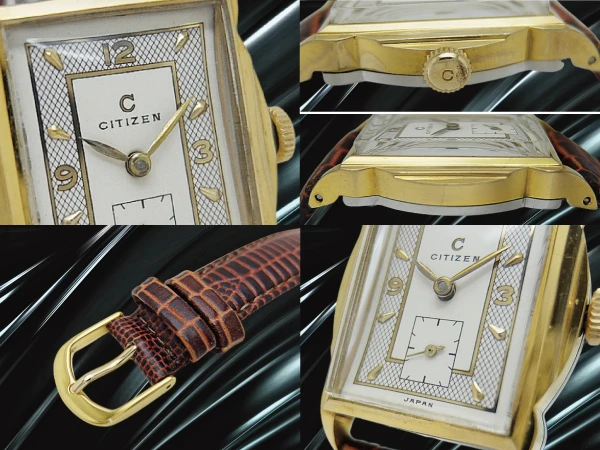 シチズン 角型 アールデコ GP/SS ツートンダイヤル 社外製レザー装着 手巻き CITIZEN [代行おまかせコース]