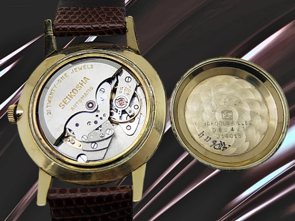 セイコー インジケーター 巻印 21石 Ref.14015 14K GOLD FILLED 希少 隠れSマークダイヤル 社外レザー装着 国産初の自動巻き時計 Seiko Automatic [代行おまかせコース]