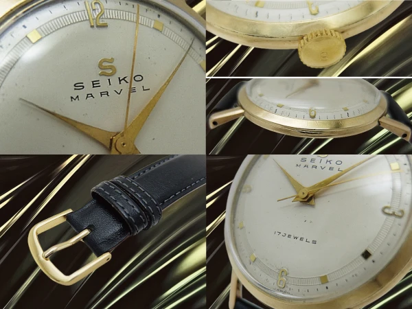 セイコー マーベル J14022 17石 14K GOLD FILLED/SS Sマーク 3バカダイヤル 社外レザー装着 アンティーク 手巻き SEIKO MARVEL [代行おまかせコース]