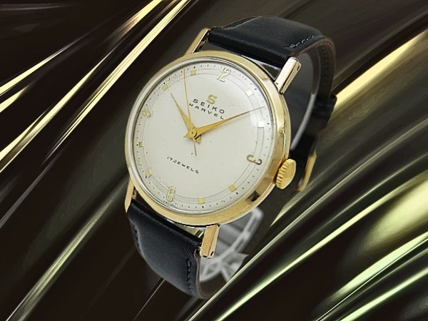 セイコー マーベル J14022 17石 14K GOLD FILLED/SS Sマーク 3バカダイヤル 社外レザー装着 アンティーク 手巻き SEIKO MARVEL [代行おまかせコース]