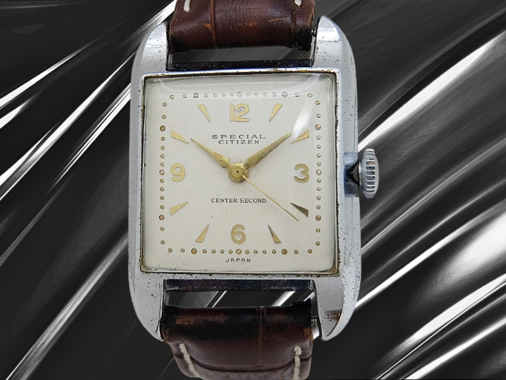 シチズン スペシャル No.106627 角型 スクエア メッキ/SS ホワイトダイヤル 社外製レザー装着 手巻き CITIZEN SPECIAL [代行おまかせコース]