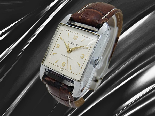 シチズン スペシャル No.106627 角型 スクエア メッキ/SS ホワイトダイヤル 社外製レザー装着 手巻き CITIZEN SPECIAL [代行おまかせコース]