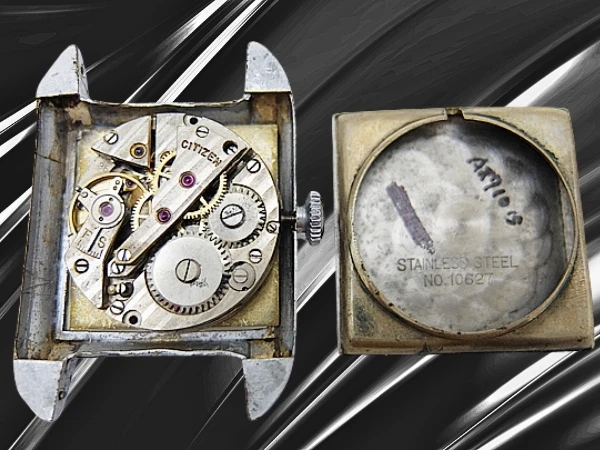 シチズン スペシャル No.106627 角型 スクエア メッキ/SS ホワイトダイヤル 社外製レザー装着 手巻き CITIZEN SPECIAL [代行おまかせコース]