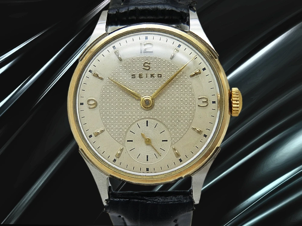 セイコー Sマーク スモールセコンド J12062 17石 14K GF BEZEL/SS Sマーク ギョウシェダイヤル 社外レザー装着 アンティーク 手巻き SEIKO [代行おまかせコース]