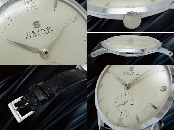 セイコー エキストラ フラット J14025 メッキ/SS 蛇Sマーク スモールセコンド 焼けたアイボリーダイヤル 社外レザー装着 アンティーク 手巻き SEIKO EXTRA FLAT [代行おまかせコース]