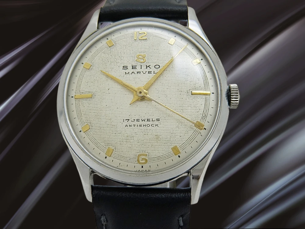 セイコー マーベル J13003 17石 SS 蛇Sマーク ギョウシェダイヤル 社外レザー装着 アンティーク 手巻き SEIKO MARVEL [代行おまかせコース]