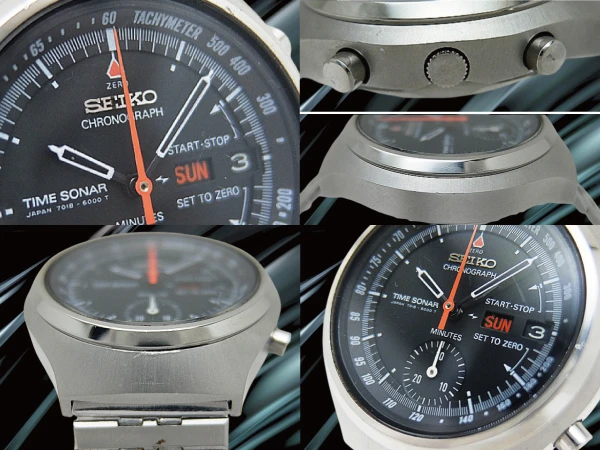 セイコー タイムソナー 7018-6000 SS スモークシースルー ブラックダイヤル SEIKOブレス装着 オートマチック 2025年OH済 時計店修理明細付属 SEIKO TIME SONER CHRONOGRAPH [代行おまかせコース]