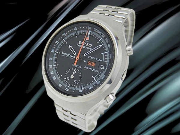 セイコー タイムソナー 7018-6000 SS スモークシースルー ブラックダイヤル SEIKOブレス装着 オートマチック 2025年OH済 時計店修理明細付属 SEIKO TIME SONER CHRONOGRAPH [代行おまかせコース]