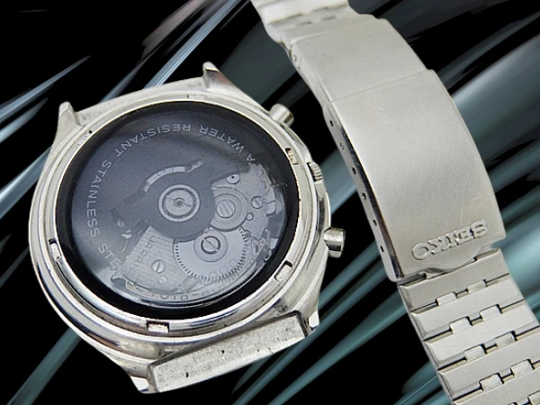 セイコー タイムソナー 7018-6000 SS スモークシースルー ブラックダイヤル SEIKOブレス装着 オートマチック 2025年OH済 時計店修理明細付属 SEIKO TIME SONER CHRONOGRAPH [代行おまかせコース]
