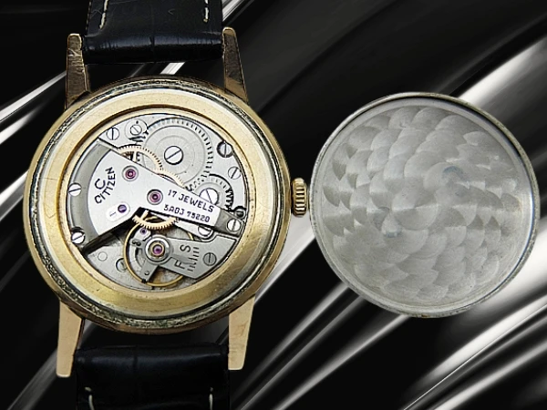 シチズン センターセコンド 17石 14K GOLD FILLED/SS Cマーク 変わり文字盤 社外レザー装着 アンティーク 手巻き CITIZEN CENTER-SECOND PARA SHOCK PHYNOX [代行おまかせコース]