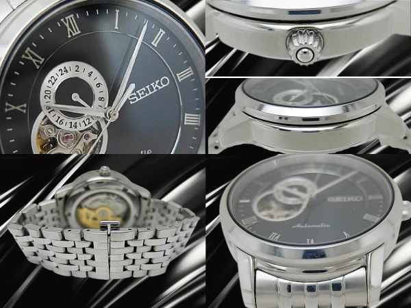 セイコー プレザージュ ベーシックライン SARY063 4R39-00M0 SS シースルー オープンハートブラックダイヤル 7連ブレス装着 オートマチック BOX・保証書・取説付属 SEIKO PRESAGE Basic Line [代行おまかせコース]