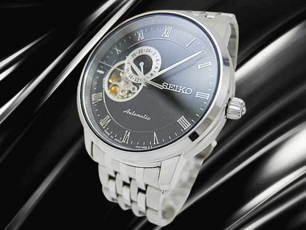 セイコー プレザージュ ベーシックライン SARY063 4R39-00M0 SS シースルー オープンハートブラックダイヤル 7連ブレス装着 オートマチック BOX・保証書・取説付属 SEIKO PRESAGE Basic Line [代行おまかせコース]