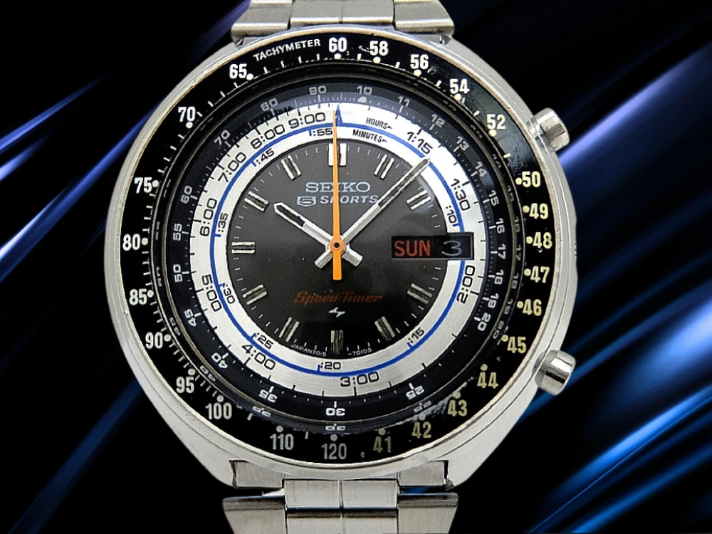 セイコー 5スポーツ スピードタイマー ラリーメーター 7015-7010 SS ブラックダイヤル 社外ブレス装着 オートマチック 2025年OH済 時計店OH明細付属 SEIKO 5 SPORTS Speed Timer [代行おまかせコース]