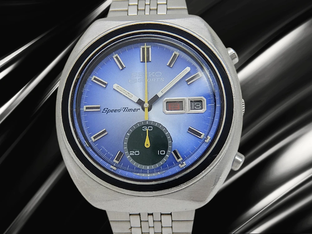 セイコー 5スポーツ スピードタイマー 6139-8000 SS クッション ブルーグラデーションダイヤル 社外ブレス装着 オートマチック SEIKO 5 SPORTS Speed Timer [代行おまかせコース]