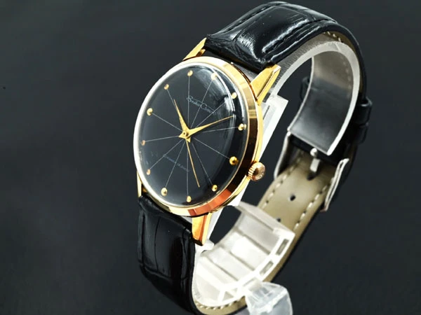 セイコー SEIKO クラウン ゴールド・ドットインデックス 12分割放射線変則ブラックミラーダイアル 19石 ESP 手巻きモデル Vintage