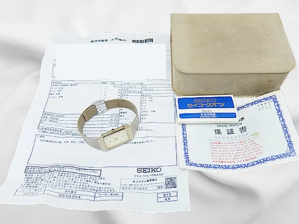 セイコー ドルチェ Ref.SACT039 9531-5160 タングステンカーバイド 超硬合金ケース スクエア ストライプ模様ゴールドダイヤル メッシュブレス装着 薄型クォーツ 2023年メーカーOH済 BOX・保証書・修理明細付属 SEIKO QUARTZ Dolce [代行おまかせコース]