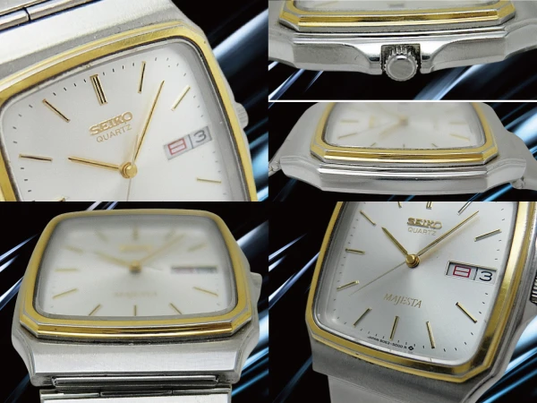 セイコー マジェスタ 9063-5000 SS/SGP 薄型 スクエア シルバーダイヤル デイデイト ワンプッシュ式ブレス装着 クオーツ SEIKO MAJESTA [代行おまかせコース]