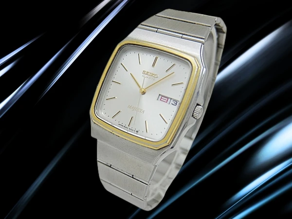 セイコー マジェスタ 9063-5000 SS/SGP 薄型 スクエア シルバーダイヤル デイデイト ワンプッシュ式ブレス装着 クオーツ SEIKO MAJESTA [代行おまかせコース]