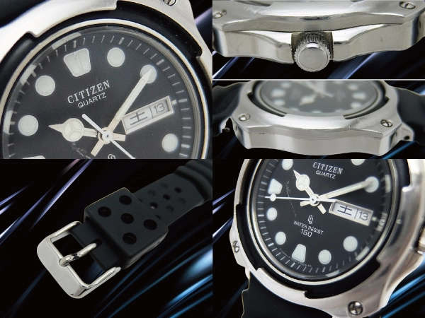 シチズン ヴィンテージダイバー150m 1250-14048 SS 多角形 ブラックダイヤル SEIKOウレタン装着 クオーツ CITIZEN QUARTZ [代行おまかせコース]