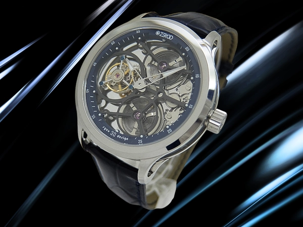 ゼロ T1 ジ・アーチャー フルスケルトン トゥールビヨン ブルー Ref:ZT001SBL SS 専用レザー+Dバックル装着 手巻き BOX・ショーケース付属 ZEROO T1 THE ARCHER FULL SKELETON TOURBILLON [代行おまかせコース]