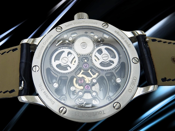 ゼロ T1 ジ・アーチャー フルスケルトン トゥールビヨン ブルー Ref:ZT001SBL SS 専用レザー+Dバックル装着 手巻き BOX・ショーケース付属 ZEROO T1 THE ARCHER FULL SKELETON TOURBILLON [代行おまかせコース]