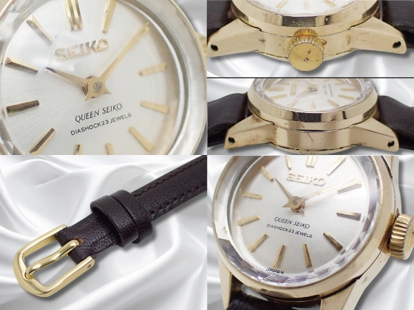 クイーンセイコー 1020-0010 23石 Cal.1020A 14K GOLD FILLED 王冠メダリオン カットガラス シルバーダイヤル 社外レザー装着 手巻き QUEEN SEIKO [代行おまかせコース]