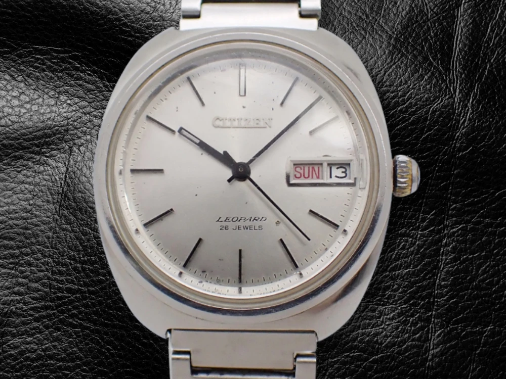 シチズン レオパール 26石 Ref.4-720032TA SS クッション シルバーダイヤル デイデイト 社外ブレス装着 オートマチック CITIZEN LEOPARD [代行おまかせコース]