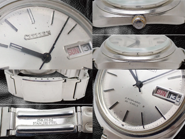 シチズン レオパール 26石 Ref.4-720032TA SS クッション シルバーダイヤル デイデイト 社外ブレス装着 オートマチック CITIZEN LEOPARD [代行おまかせコース]