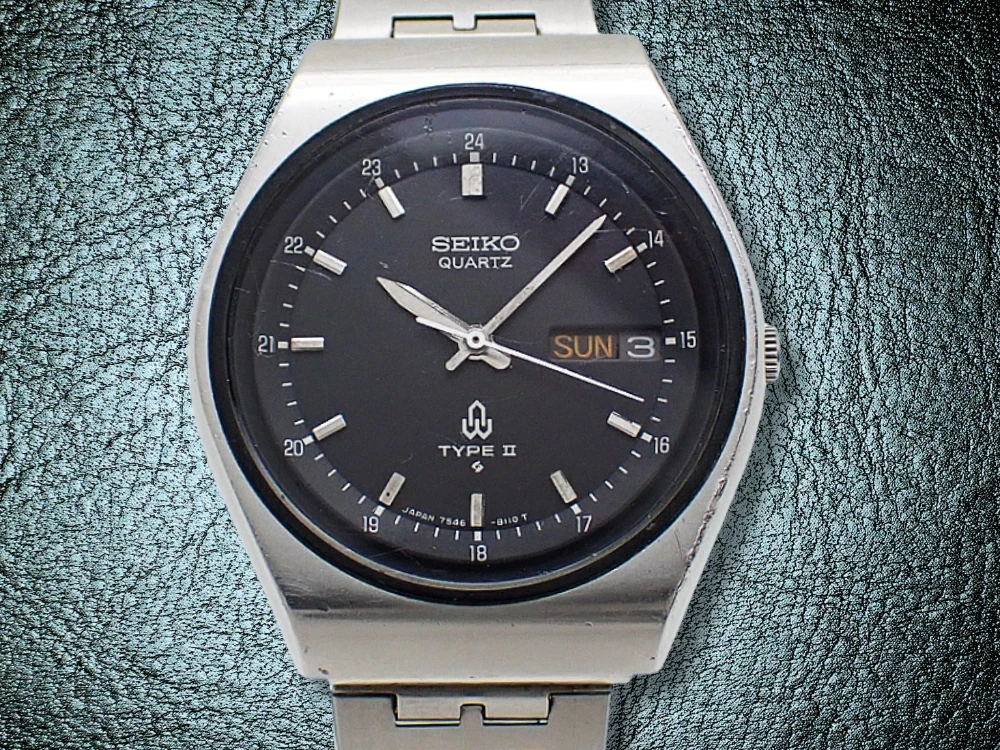 セイコー タイプ2 7546-8090 SS ブラックダイヤル デイデイト 社外ブレス装着 クオーツ SEIKO TYPEⅡ QUARTZ [代行おまかせコース]