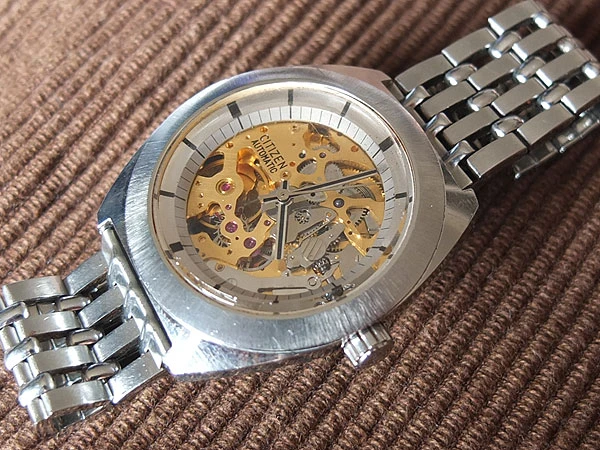 シチズン CITIZEN スケルトンウォッチ 4-760123Y SS-K GN-3-S 自動巻き 25石 両面スケルトン 希少品