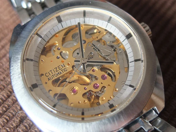 シチズン CITIZEN スケルトンウォッチ 4-760123Y SS-K GN-3-S 自動巻き 25石 両面スケルトン 希少品