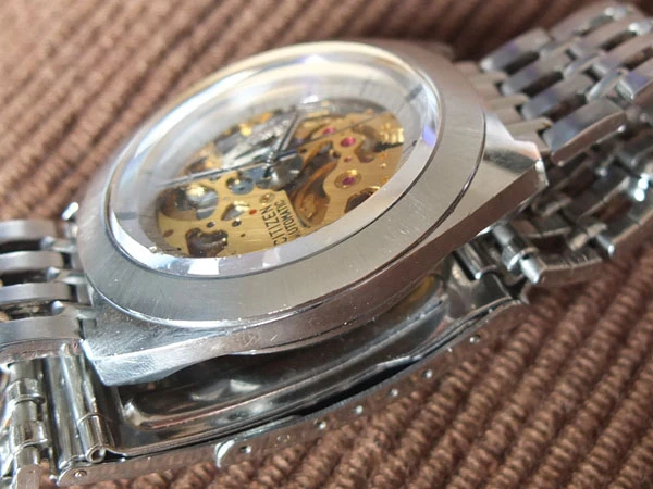 シチズン CITIZEN スケルトンウォッチ 4-760123Y SS-K GN-3-S 自動巻き 25石 両面スケルトン 希少品