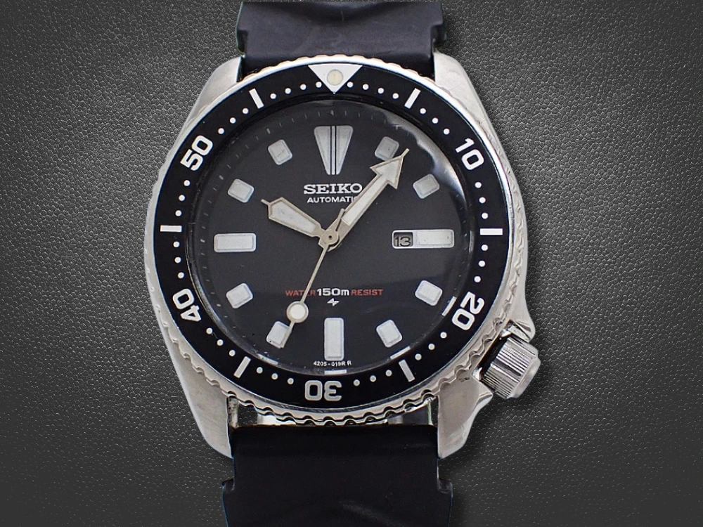 セイコー ダイバーズ 150m 4205-0151 SS ミッドサイズ ブラックダイヤル ウレタンバンド装着 オートマチック SEIKO DIVER'S [代行おまかせコース]