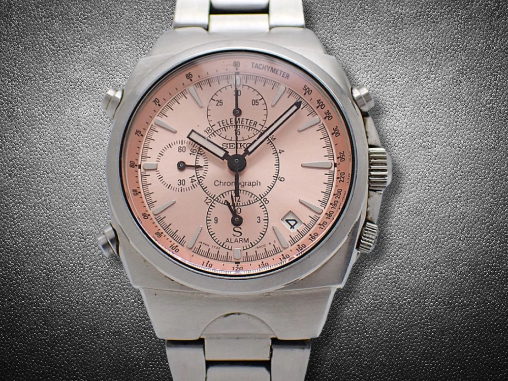 セイコー サス アラーム クロノグラフ 7T32-9000 SS ピンクダイヤル ブレス装着 クォーツ SEIKO SUS [代行おまかせコース]