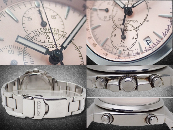 セイコー サス アラーム クロノグラフ 7T32-9000 SS ピンクダイヤル ブレス装着 クォーツ SEIKO SUS [代行おまかせコース]